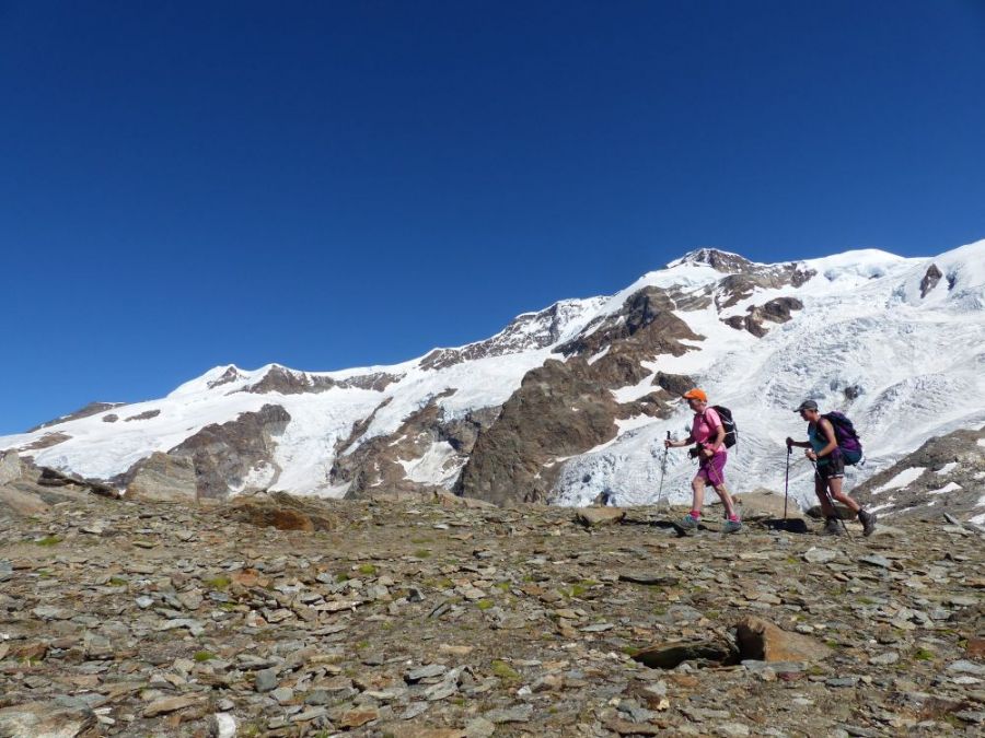 Hiking in front of the Monte Rosa glaciers ©trekkinginthealpsandprovence.com